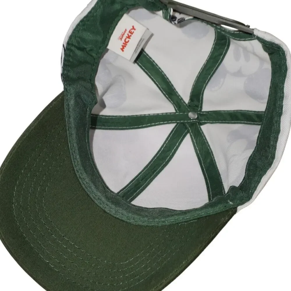 Disney Mickey Mouse Baseball Cap White Black Sketch Print Green Visor Snapback